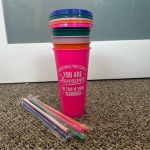 Colorful Motivational Cups with Lids and Straws
